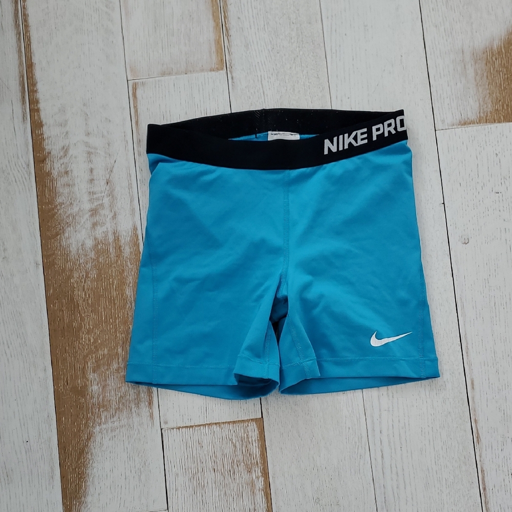 Nike Pro Turquoise Shorts with Black Waistband